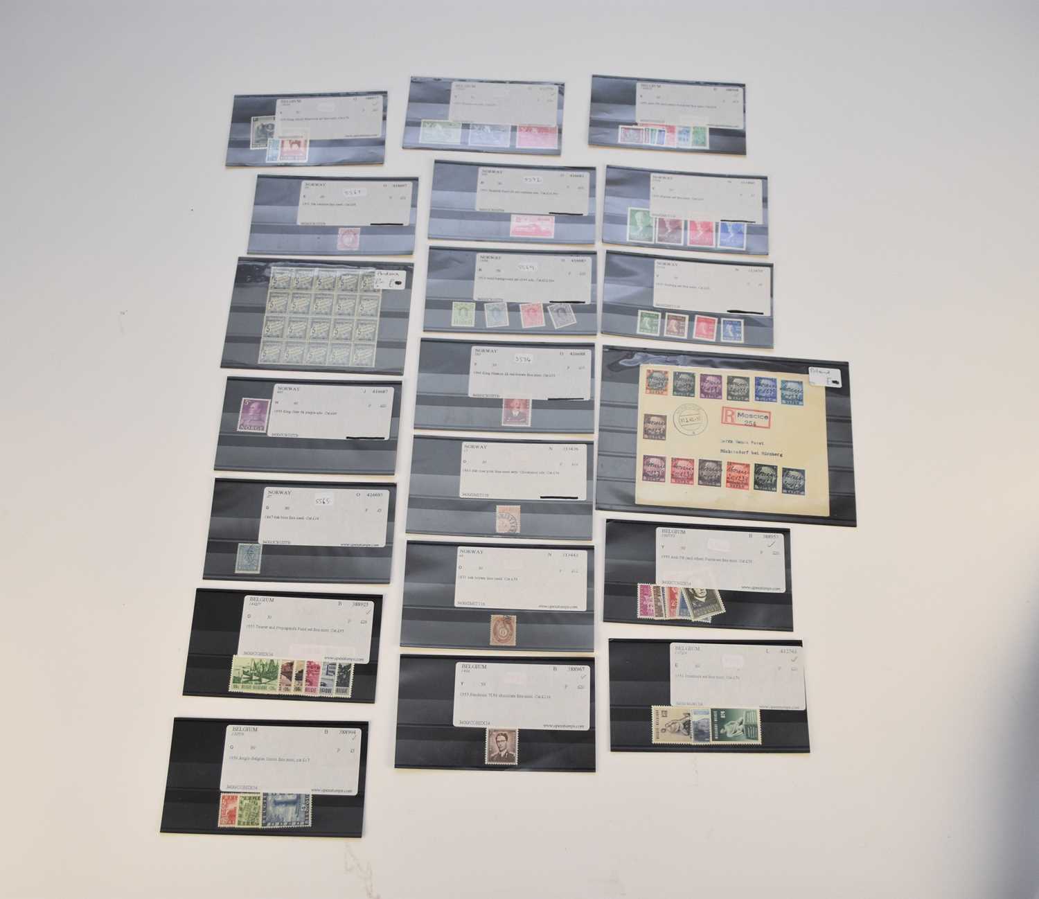 Lot 160 - Small accumulation of Norway, Belgium etc. Stamps viz: Belgium and Norway fine mint sets.  on stock cards.