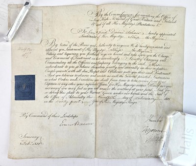 Lot 1 - Royal Navy Commission. Lt Frederick David Schaw to HMS Hydra, signed by Admiral James Gambier