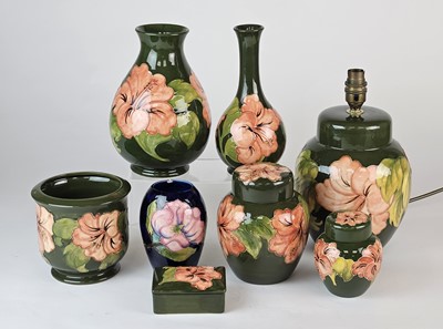 Lot Collection of Moorcroft 'Hibiscus' pottery and one 'Magnolia' vase
