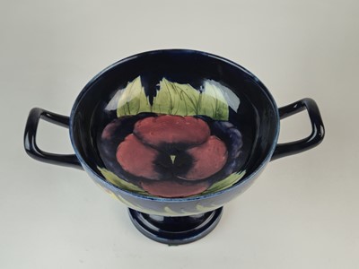 Lot William Moorcroft twin-handled 'Pansy' tazza