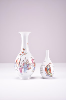 Lot 533 - Two Chinese famille rose bottle vases, Republic period