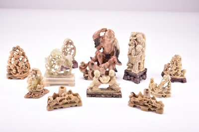 Lot 483 - An assembled group of Chinese soapstone carvings