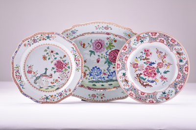 Lot 524 - Three Chinese famille rose dishes, 18th century