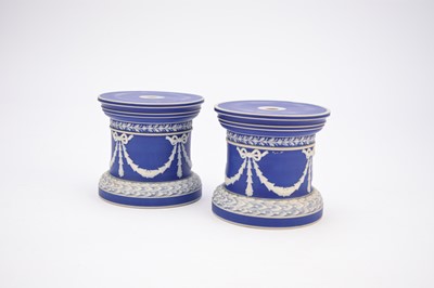 Lot 218 - Pair of English jasperware columnar plinths, probably Wedgwood or Adams