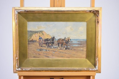 Lot 335 - James William Booth (1867-1953) Horses and Cart on the Shoreline