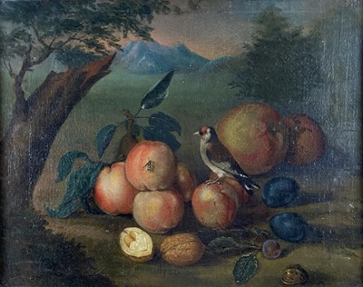 Lot 215 - Circle of Tobias Stranovius (c.1684-1756) Still Life, Goldfinch Perched on Peaches