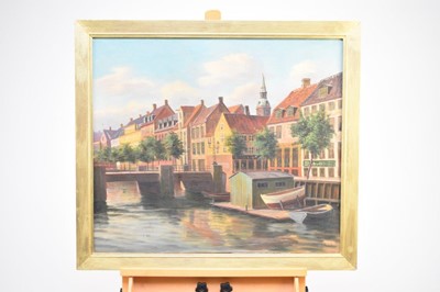 Lot 428 - Frederick Wilhelm Svendson (Danish 1885-1975) Copenhagen Canal Scene