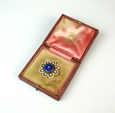 Lot 25 - A diamond, seed pearl and enamel brooch
