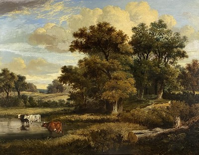 Lot 237 - Robert Ladbrooke (1768-1842) Cattle Watering in a Wooded Landscape