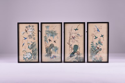 Lot 583 - A set of four small Chinese paintings on silk