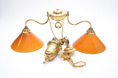 Lot 543 - A brass and glass bistro-type adjustable ceiling light