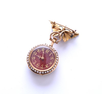 Lot 85 - An enamel and seed pearl fob watch