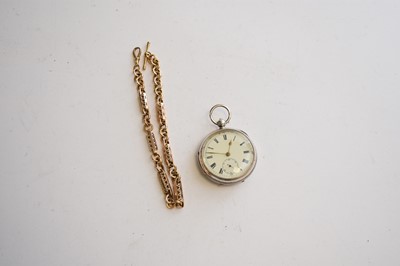 Lot 120 - A Silver open face pocket watch and a 9ct gold fancy link watch chain