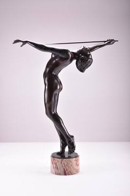 Lot 322 - After Alfred Keller, a patinated bronze figure of a girl with speer