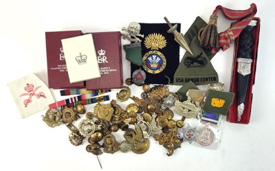 Lot 165 - Assorted British Army cap badges, cloth badges...