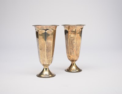 Lot 5 - A pair of George V silver mounted vases