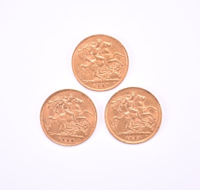 Lot 111 - Three half sovereigns