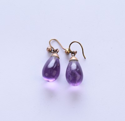 Lot 108 - A pair of amethyst drop earrings