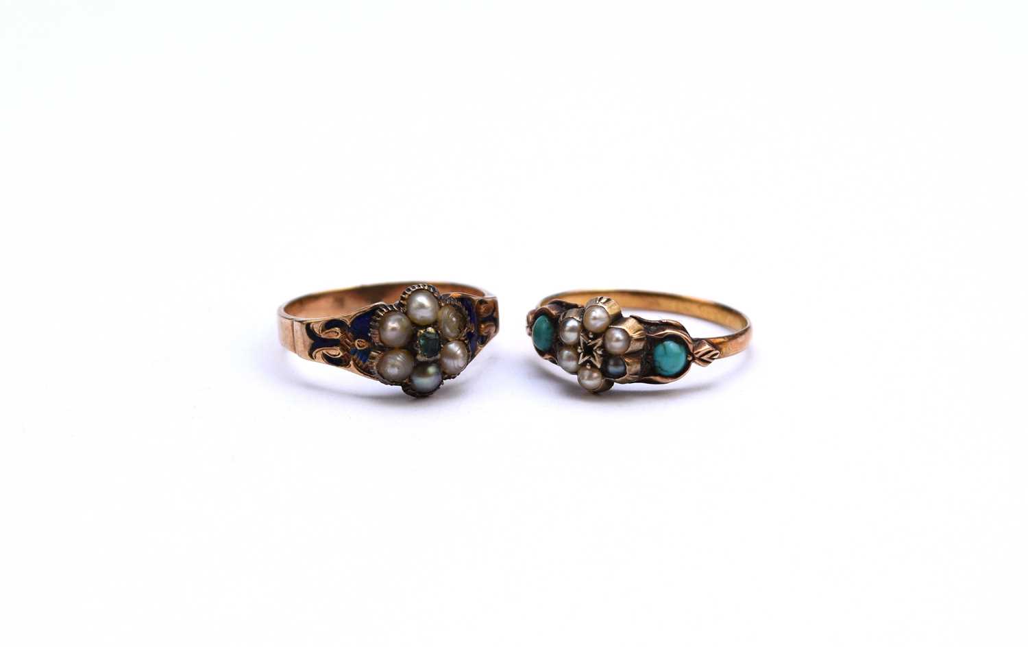 Two 19th century seed pearl set rings