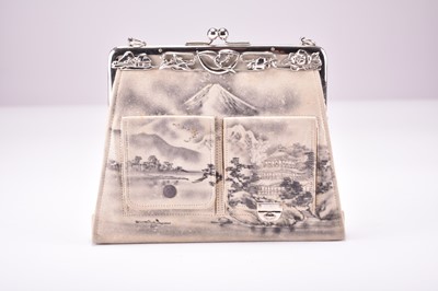 Lot 623 - A Japanese straw marquetry box together with a painted evening bag