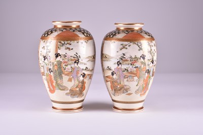Lot 609 - A pair of Japanese Satsuma vases, Fuzan