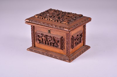 Lot 602 - A Chinese Canton carved camphor wood box, late 19th century