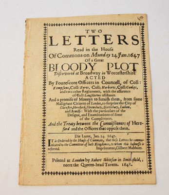 Lot 1098 - WORCESTER CIVIL WAR TRACTS, [COPLEY, Lionel]. A Letter sent from a Gentleman to Sir Henry Martin.