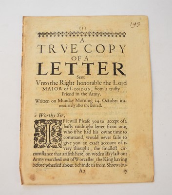 Lot 1098 - WORCESTER CIVIL WAR TRACTS, [COPLEY, Lionel]. A Letter sent from a Gentleman to Sir Henry Martin.