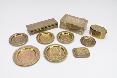 Lot 532 - A collection of Cairo type Islamic inlaid brassware