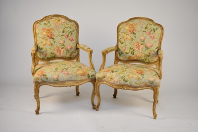 Lot 459A - A pair of reproduction fauteuil armchairs