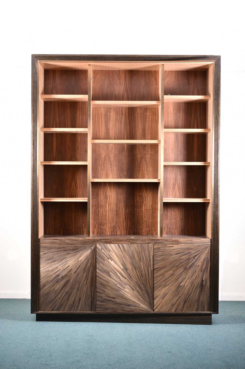 482 - A very large contemporary straw marquetry bookcase cabinet by Yann Jallu