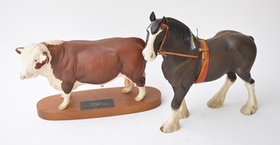 Lot 341 - A Beswick Polled Hereford Bull and a shire horse