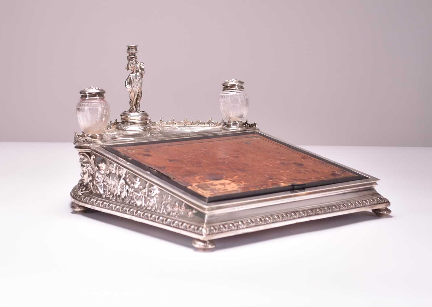 Lot 8 - An unusual Elkington & Co silver plated desk standish-cum-writing slope