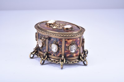 Lot 339 - A Continental tortoiseshell and cameo inset gilt metal mounted jewellery casket