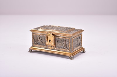 Lot 369 - A Continental gilt and silvered metal jewel casket