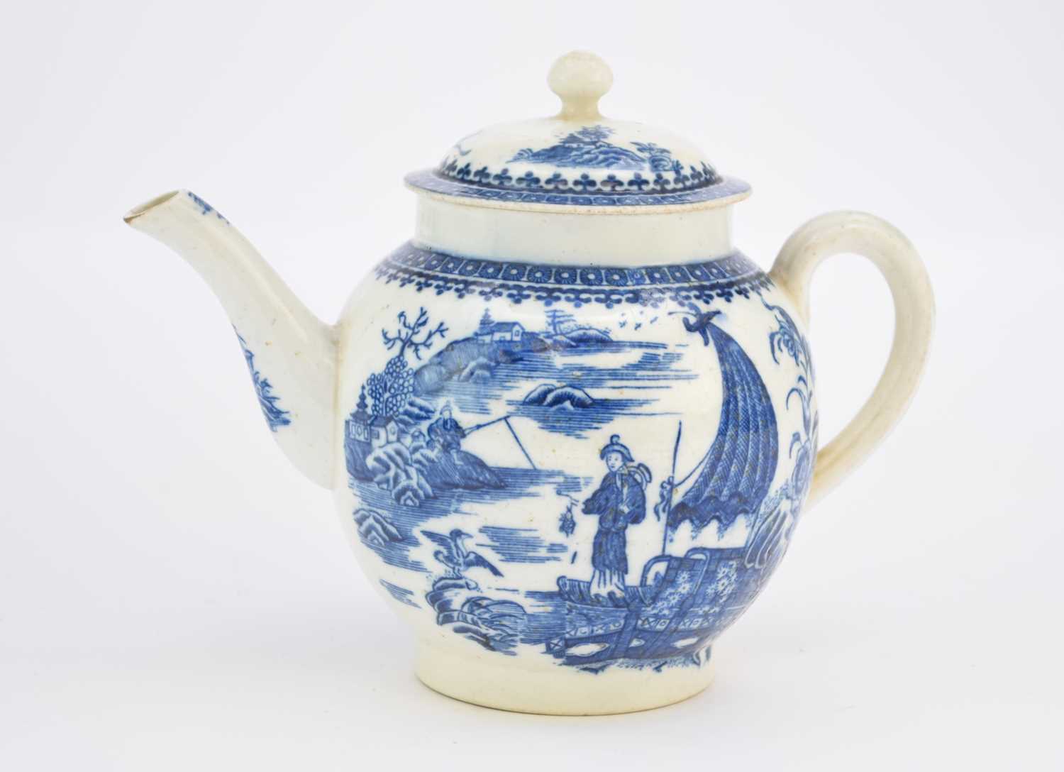 Lot 1 - Caughley 'Fisherman' teapot and cover, circa 1785-90
