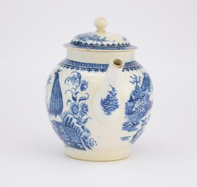 Lot 1 - Caughley 'Fisherman' teapot and cover, circa 1785-90