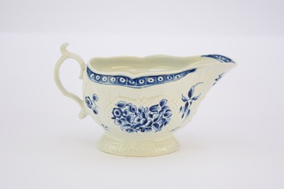 Lot 2 - Worcester 'Strap Flute Floral' sauceboat, circa 1770-75