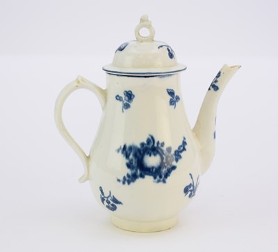 Lot 201 - A rare and early Caughley 'Stalked Fruit' coffee pot and cover, circa 1775-78