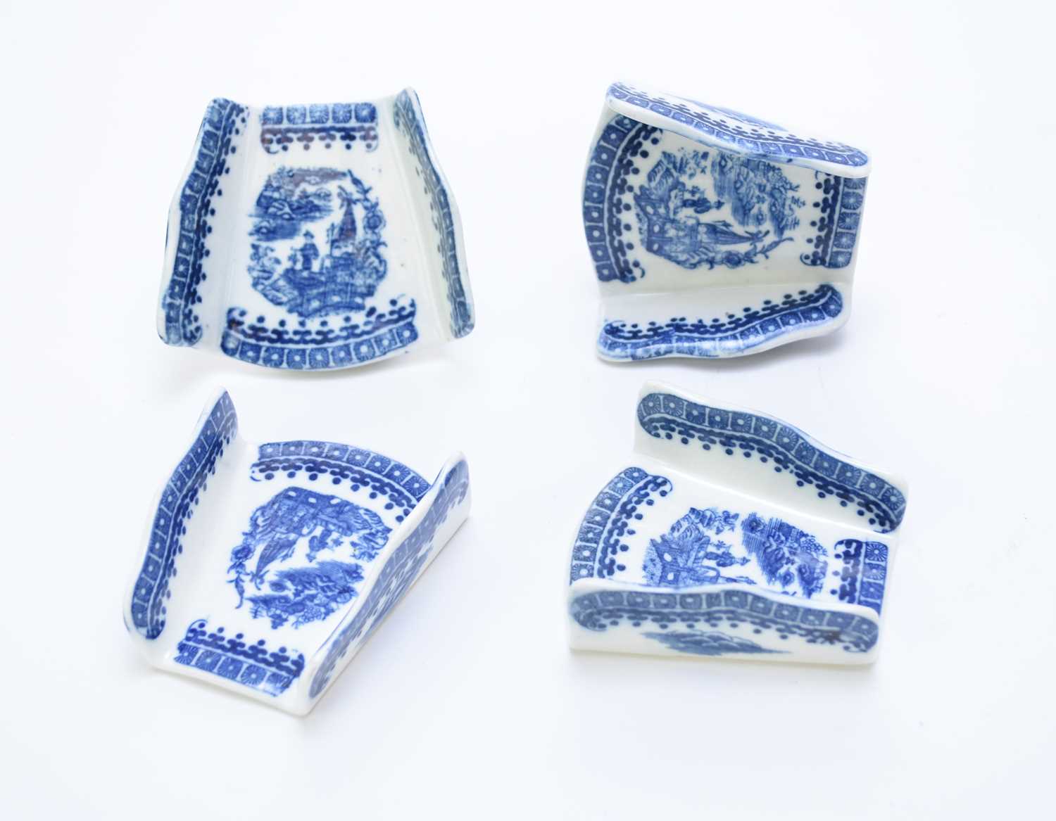 Lot 5 - Set of four Caughley 'Fisherman' asparagus servers, circa 1780-85