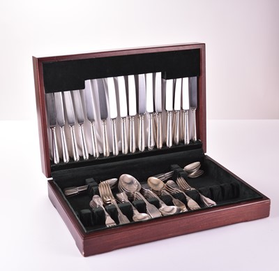 Lot 11 - A cased canteen of Victorian Fiddle pattern silver flatware