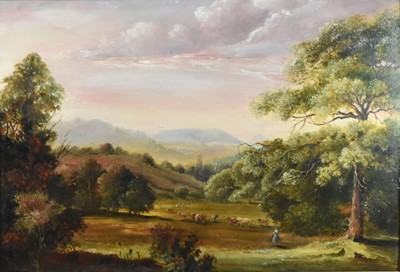 Lot 340 - British School (19th Century) Peasant Herding Cattle in a Landscape at Dusk