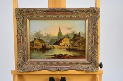 Lot 445 - Continental School (19th Century) Riverside Town Landscape