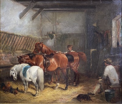 Lot 222 - William Shayer (1787-1879) Grooms in a Stable