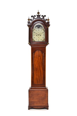 Lot 604 - George III inlaid mahogany painted dial longcase clock