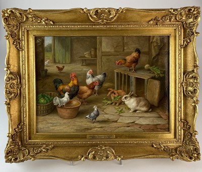 Lot 157 - Edgar Hunt (1876-1953) Chickens, Pigeons and Rabbits