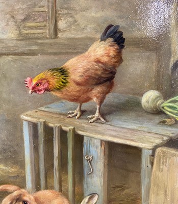 Lot 157 - Edgar Hunt (1876-1953) Chickens, Pigeons and Rabbits