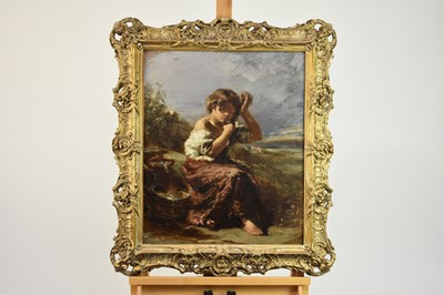 Lot 302 - Circle of William Underhill (act. 1848-1870) Young Girl  Washing Her Hair