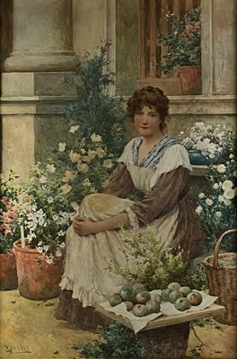 Lot 227 - Alfred Augustus Glendening II (1861-1907) A Seated Maiden with Apples