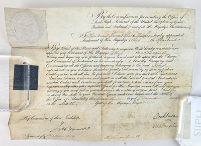 Lot 12 - Royal Navy appointment - Lt. Thomas Sparke Thompson to HMS Spartiate, 23rd December 1825.